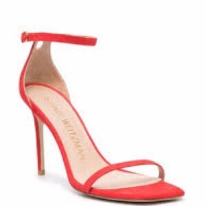 Stuart Weitzman Women's Red-orange Nudist curve 100 suede heel sandals